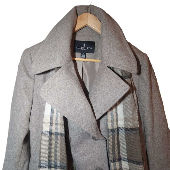 London Fog Wool-blend Jacket Women's Medium, Beige, Plaid Scarf Warm Winter Fall - Picture 2 of 15